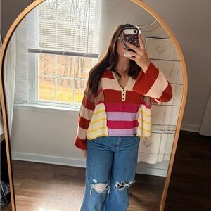 Love Riche Colorful Striped V-Neck Sweater